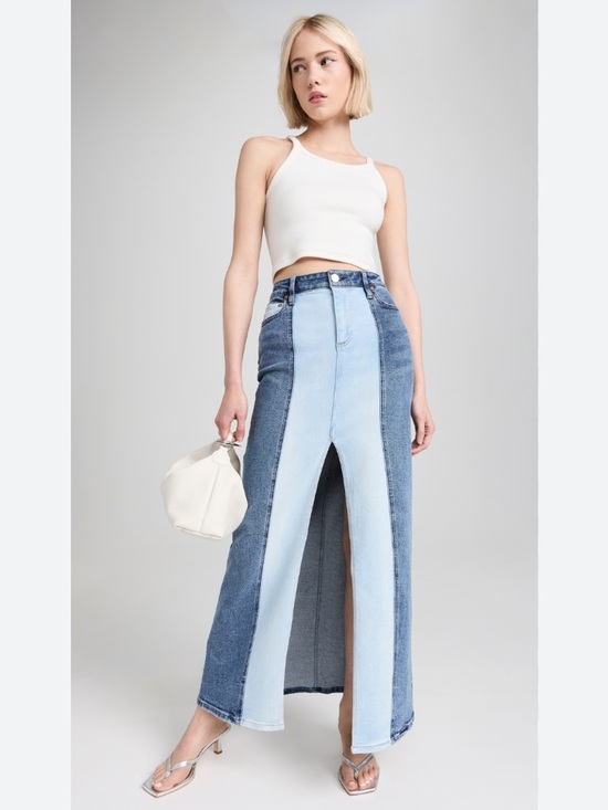 Dresses & Skirts - Alice + Olivia Skirt Rye Maxi in Two Tone Blue Denim